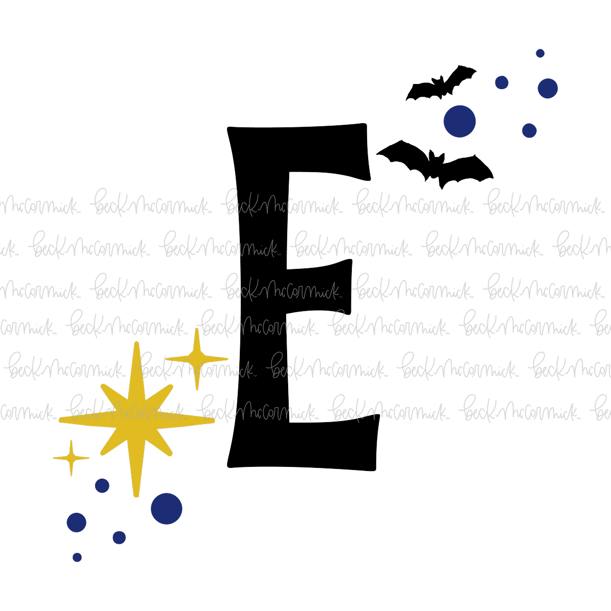 Magic Stars And Bats Halloween Letter E - Halloween SVG File