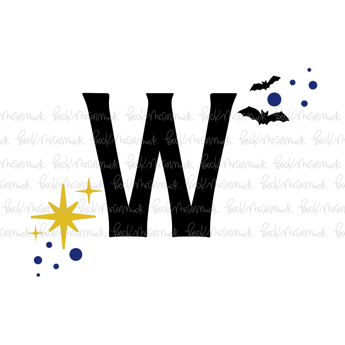 Magic Stars And Bats Halloween Letter W - Halloween SVG File