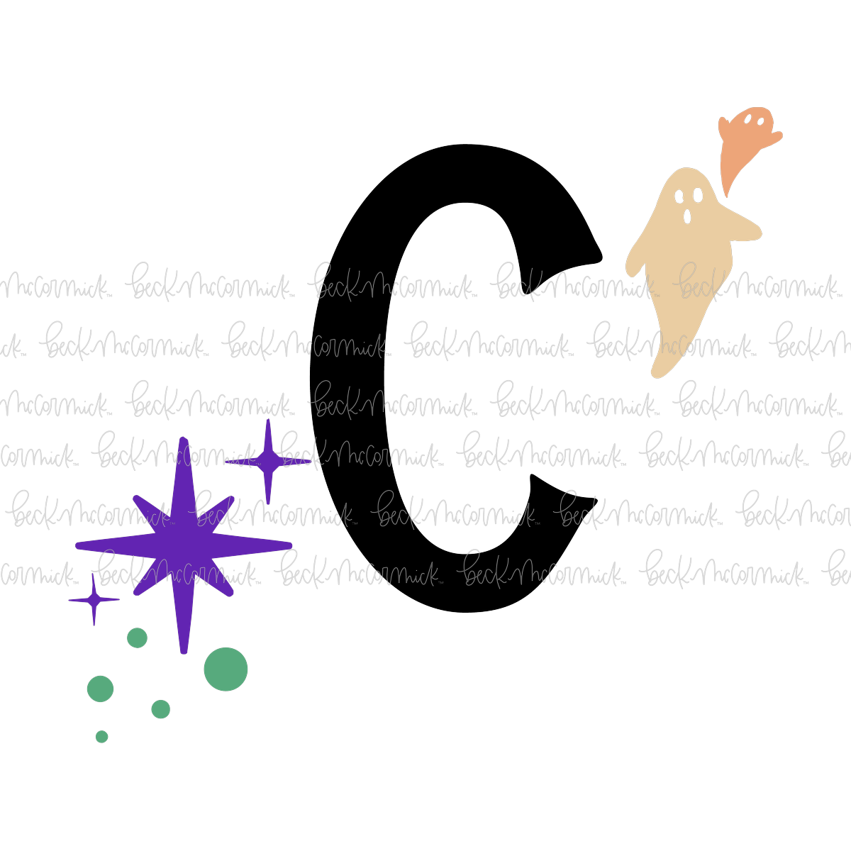 Magic Stars And Ghosts Halloween Letter C Monogram - Halloween SVG File