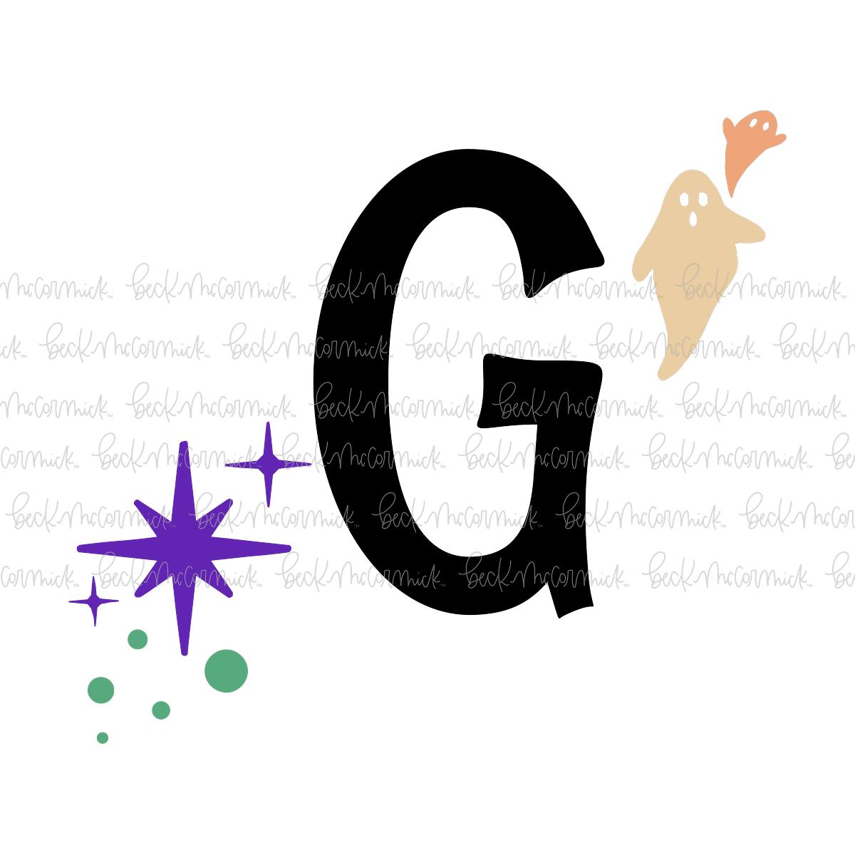 Magic Stars And Ghosts Halloween Letter G Monogram - Halloween SVG File