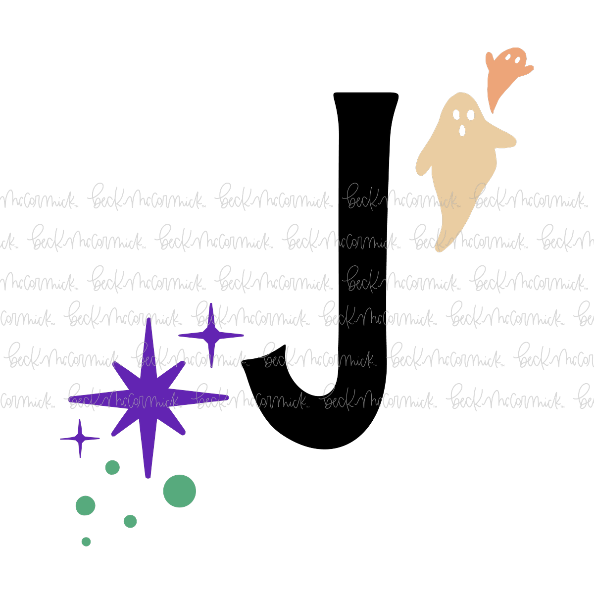 Magic Stars And Ghosts Halloween Letter J Monogram - Halloween SVG File