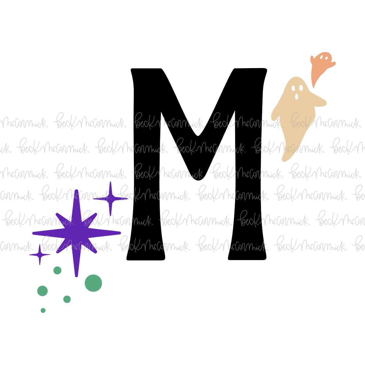Magic Stars And Ghosts Halloween Letter M Monogram - Halloween SVG File