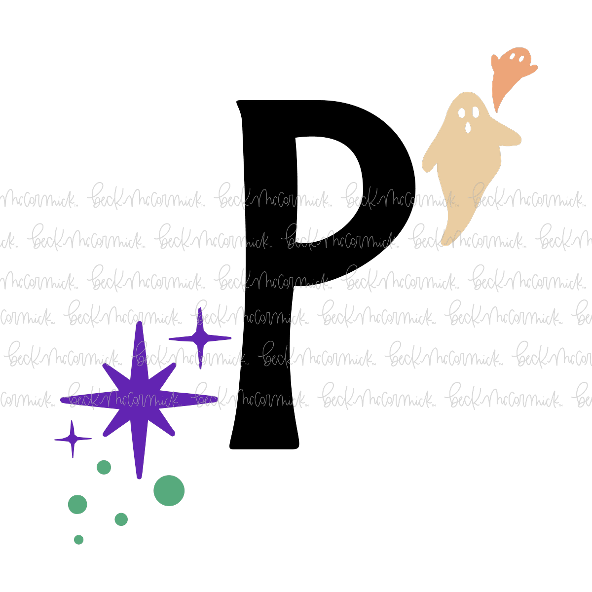 Magic Stars And Ghosts Halloween Letter P Monogram - Halloween SVG File
