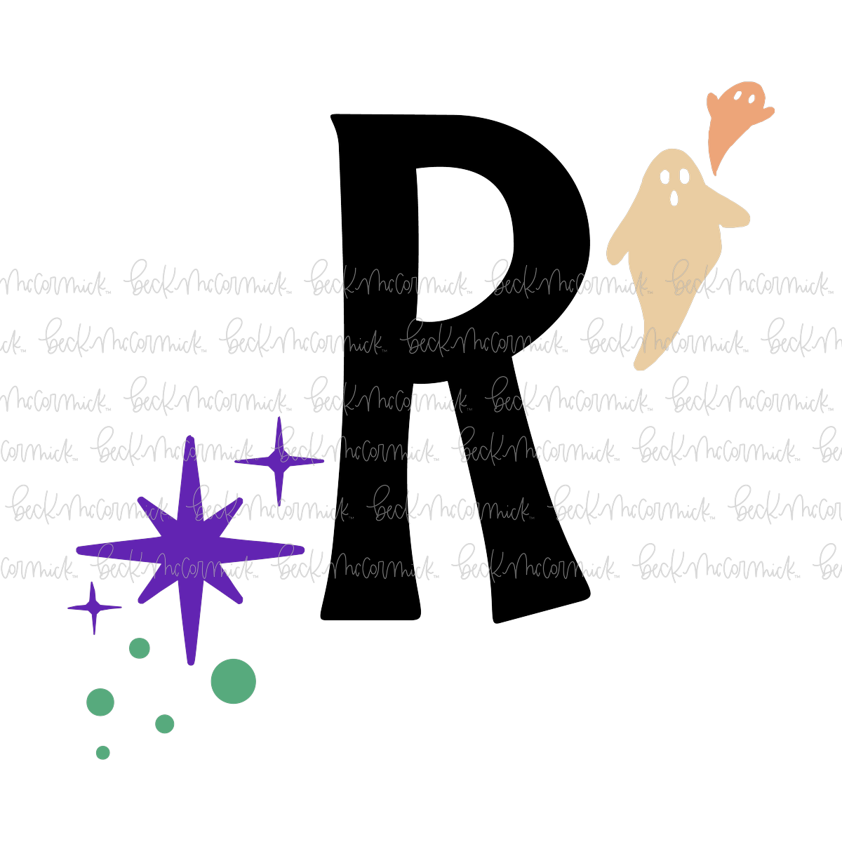 Magic Stars And Ghosts Halloween Letter R Monogram - Halloween SVG File