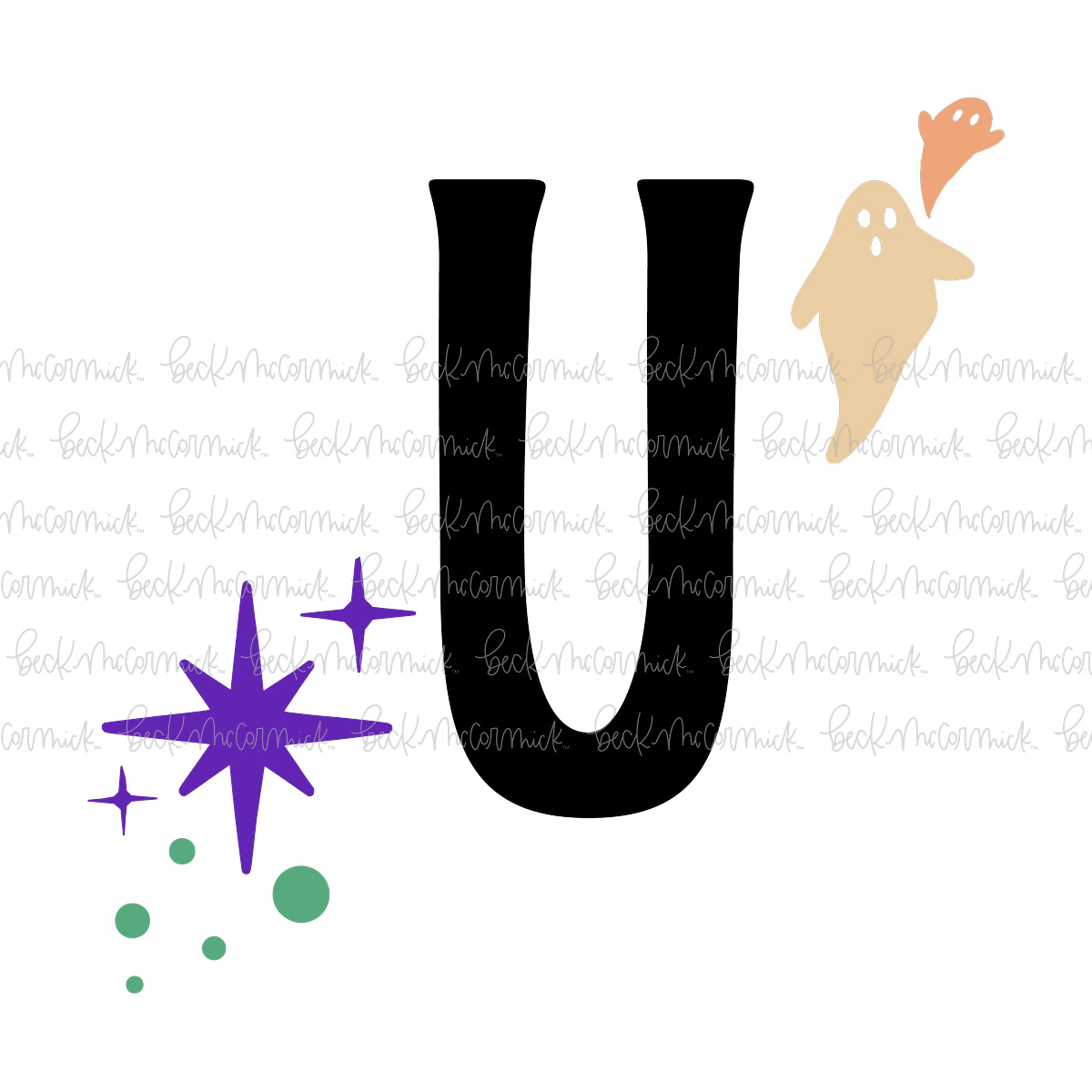 Magic Stars And Ghosts Halloween Letter U Monogram - Halloween SVG File