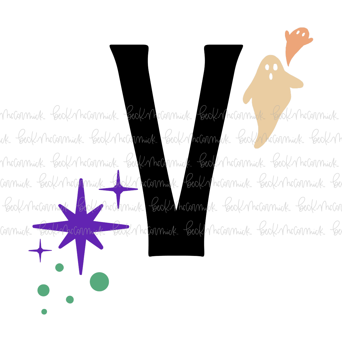 Magic Stars And Ghosts Halloween Letter V Monogram - Halloween SVG File