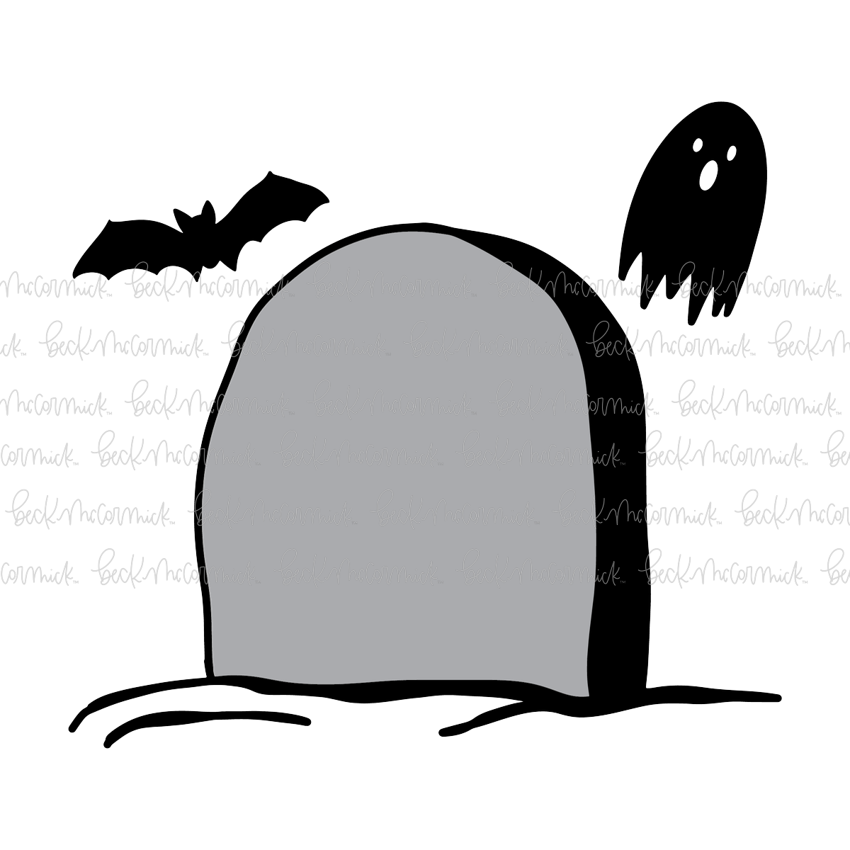 Blank Tombstone With Ghost And Bat - Halloween SVG File