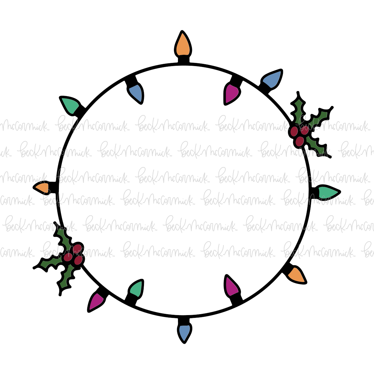 Christmas Lights And Holly Wreath - Christmas SVG File