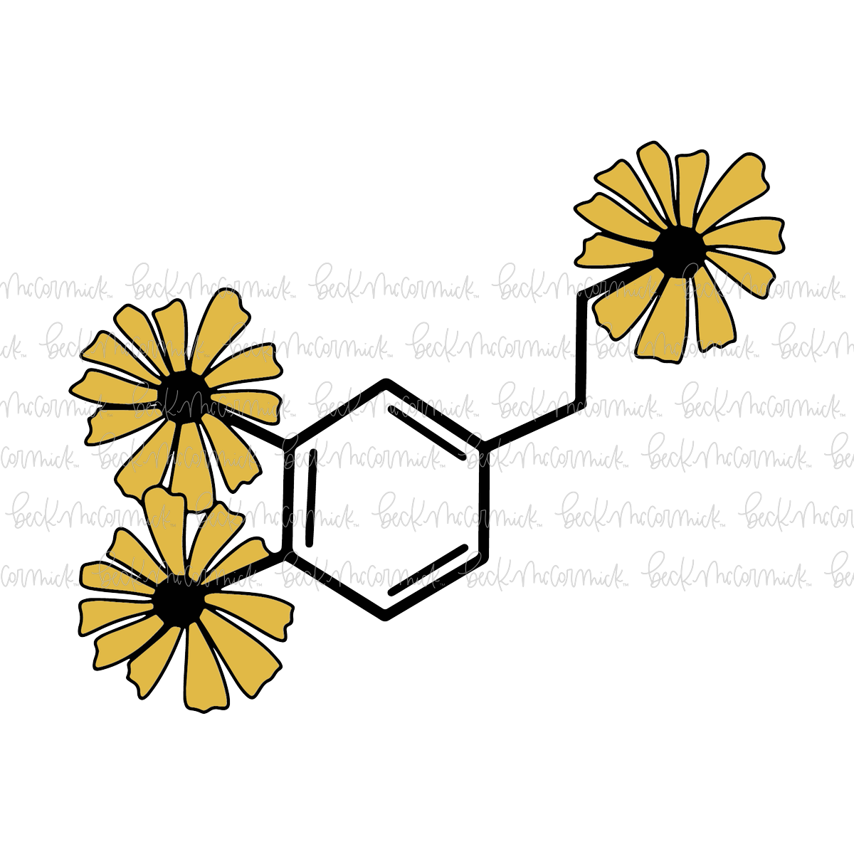 Dopamine Molecular Structure With Flowers - Science SVG