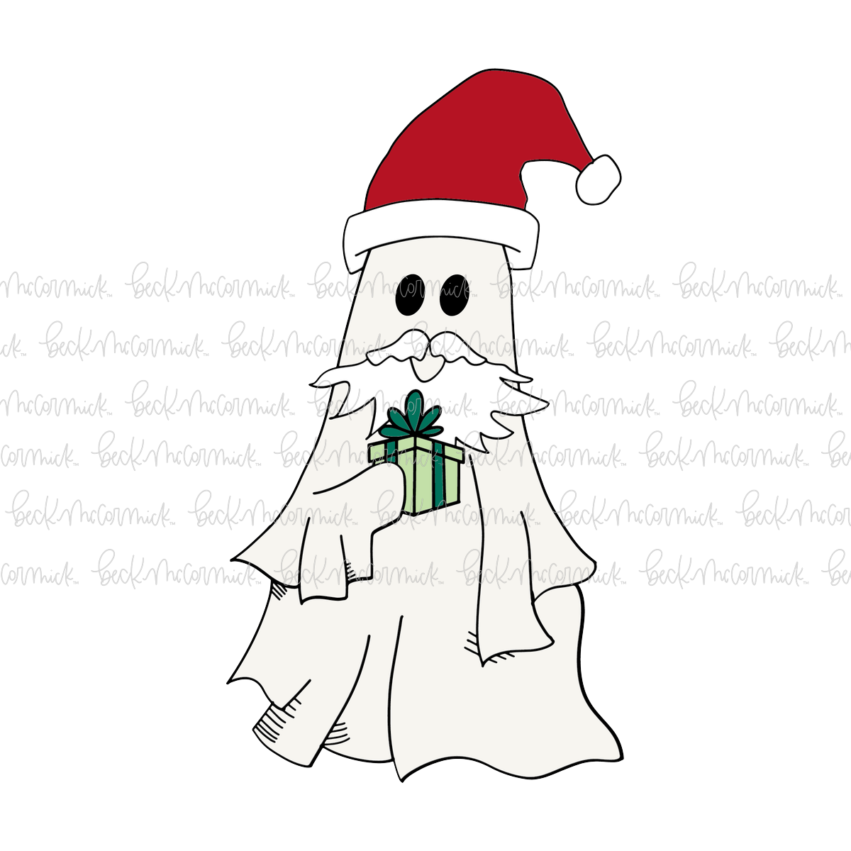 Ghost Santa With Present - Ghost SVG File, Halloween SVG File
