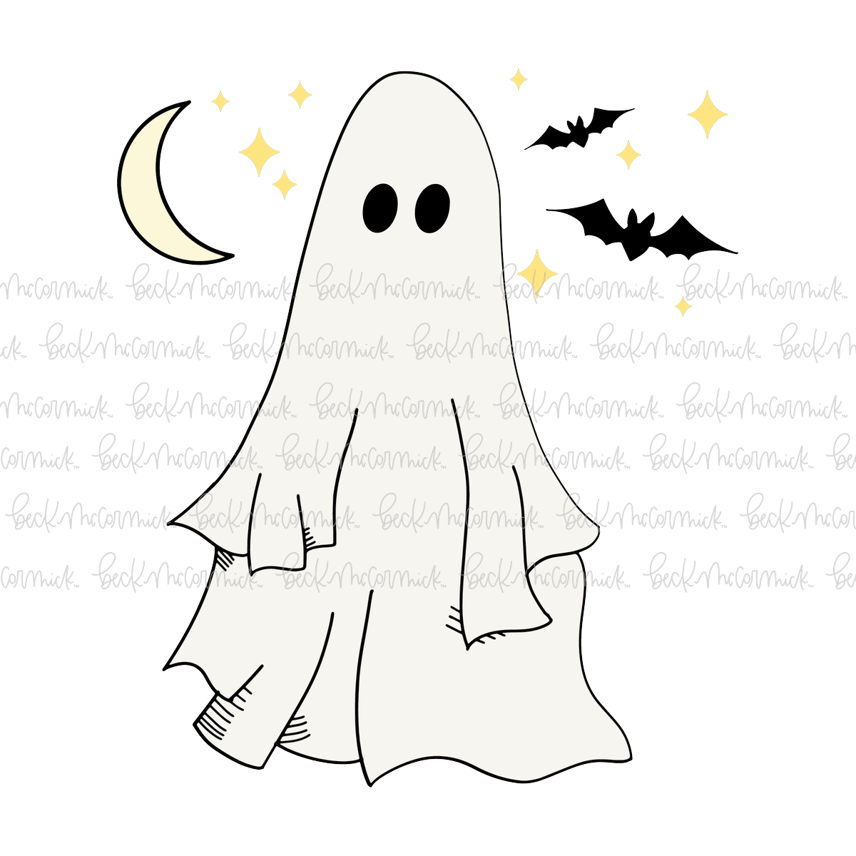 Ghost With Bats And Moon - Ghost SVG File, Halloween SVG File