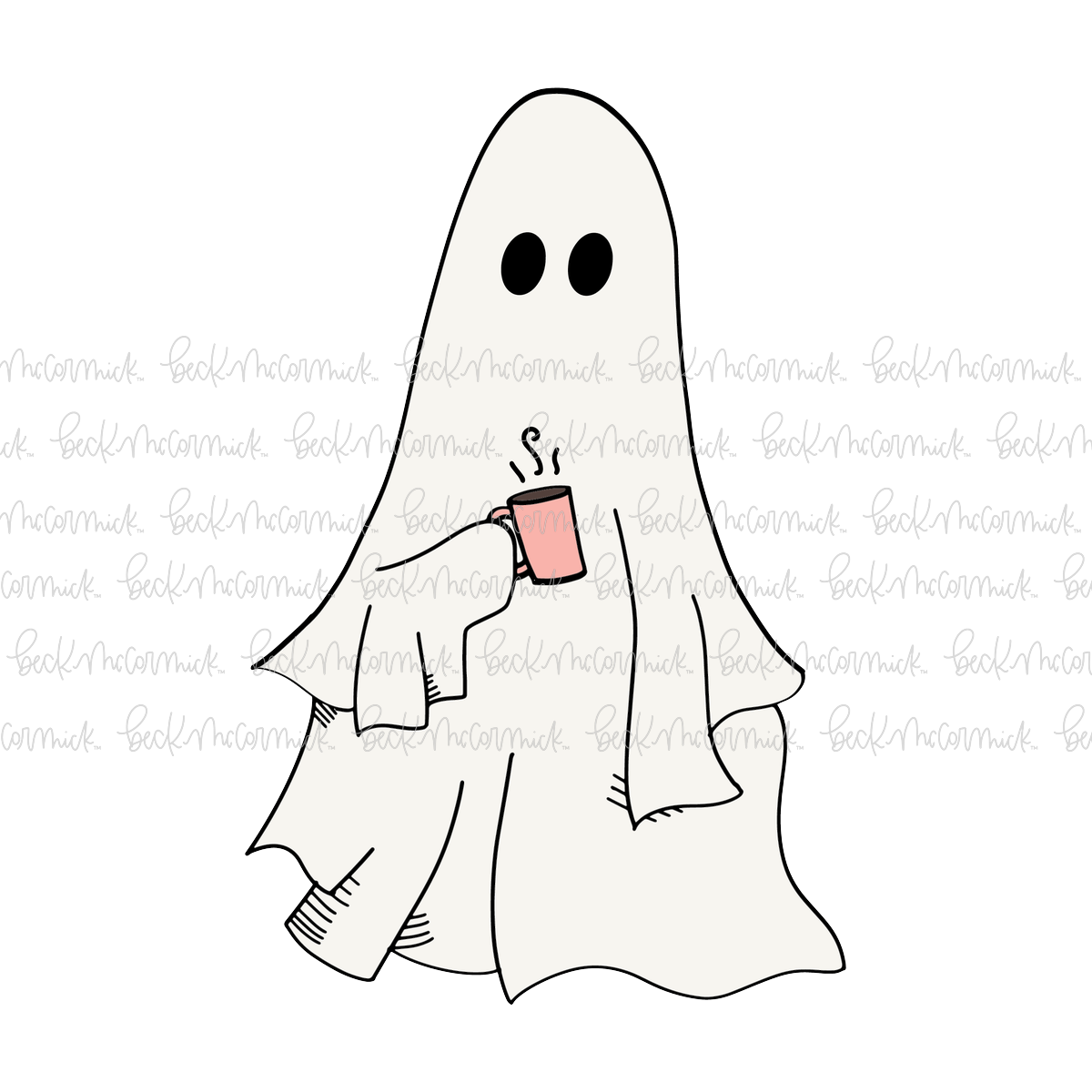 Ghost With Coffee Mug - Ghost SVG File, Halloween SVG File