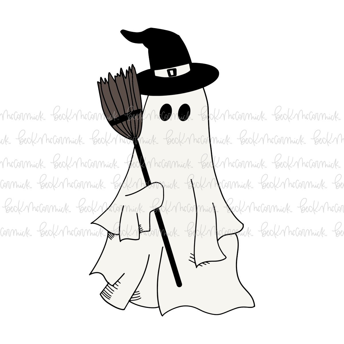 Ghost With Witch Hat And Broom - Ghost SVG File, Halloween SVG File