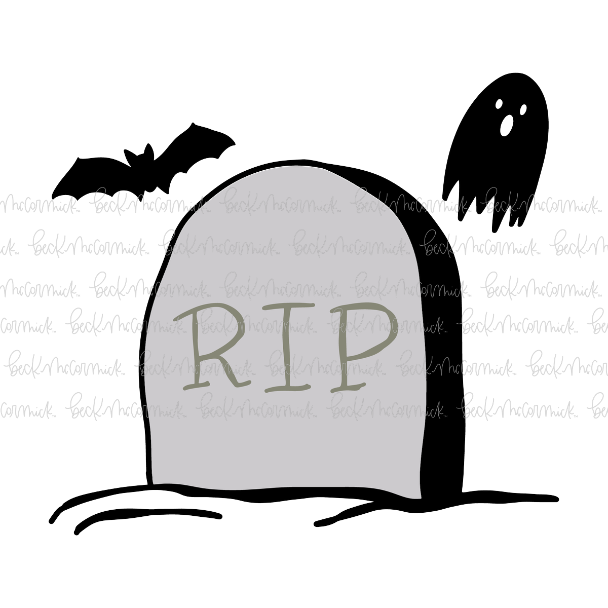 Gravestone With Rip Ghost And Bat - Halloween SVG File