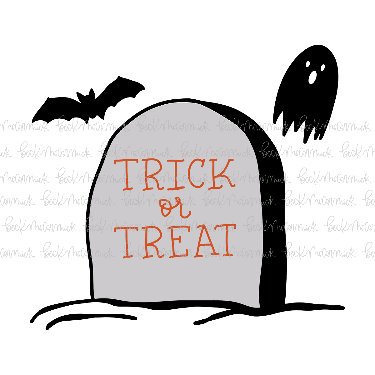 Gravestone With Trick Or Treat Ghost And Bat - Halloween SVG File