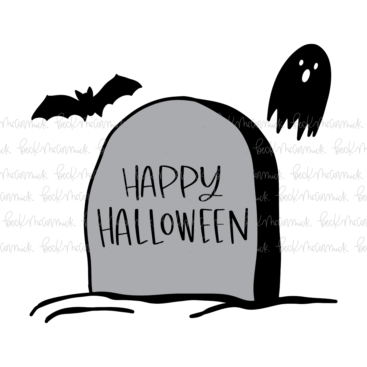 Happy Halloween With Tombstone Ghost And Bat - Halloween SVG File