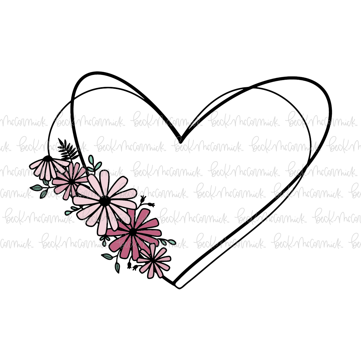 Heart Doodle With Floral Bouquet Filled - Doodle SVG, Graphics