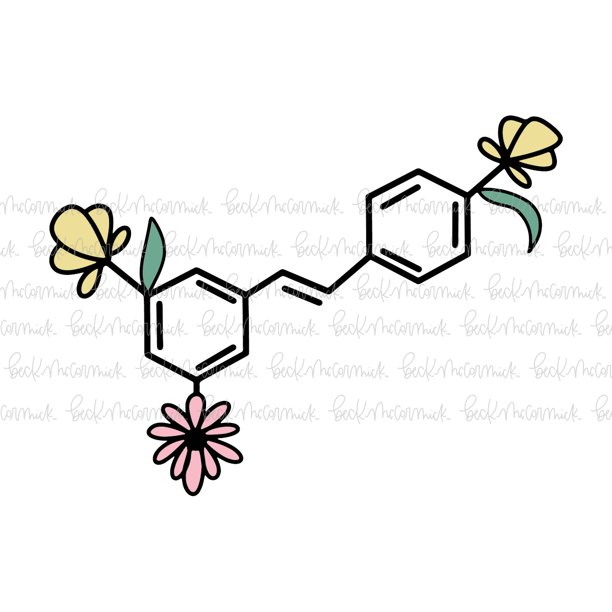 Red Wine Molecular Structure With Flowers - Science SVG