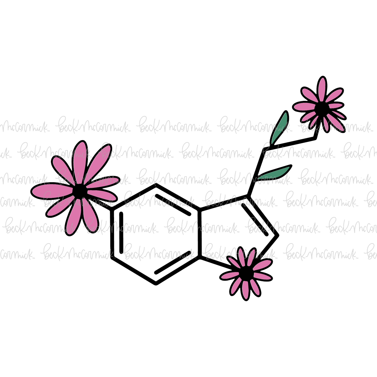 Serotonin Molecular Structure With Flowers - Science SVG