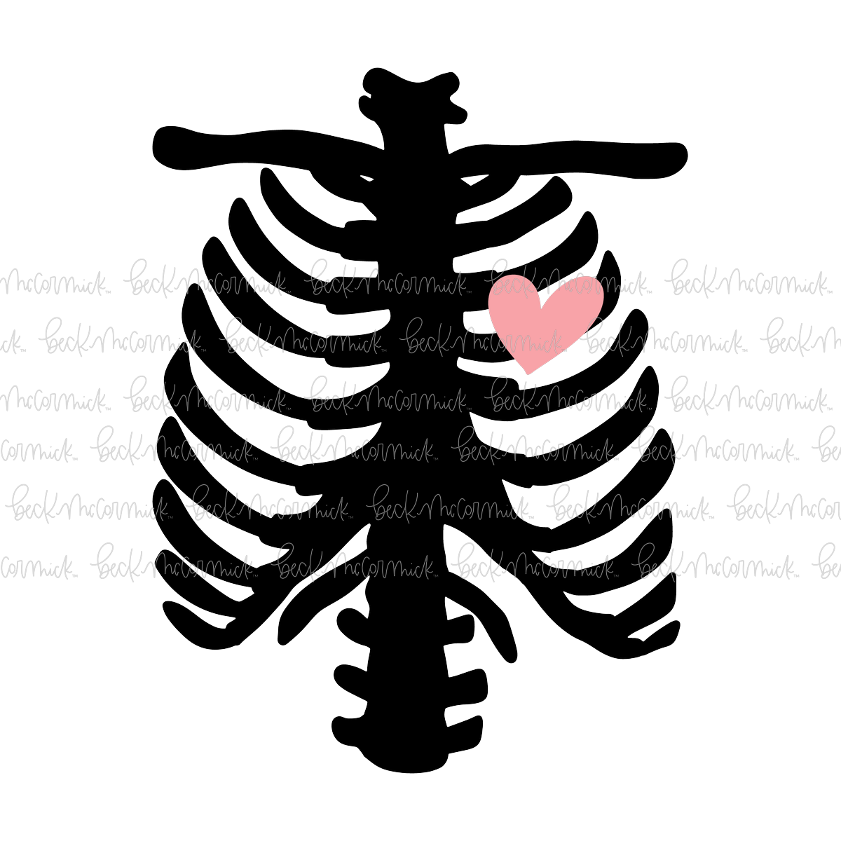 Skeleton Rib Cage With Spine And Collar Bones And Heart - Halloween SVG File
