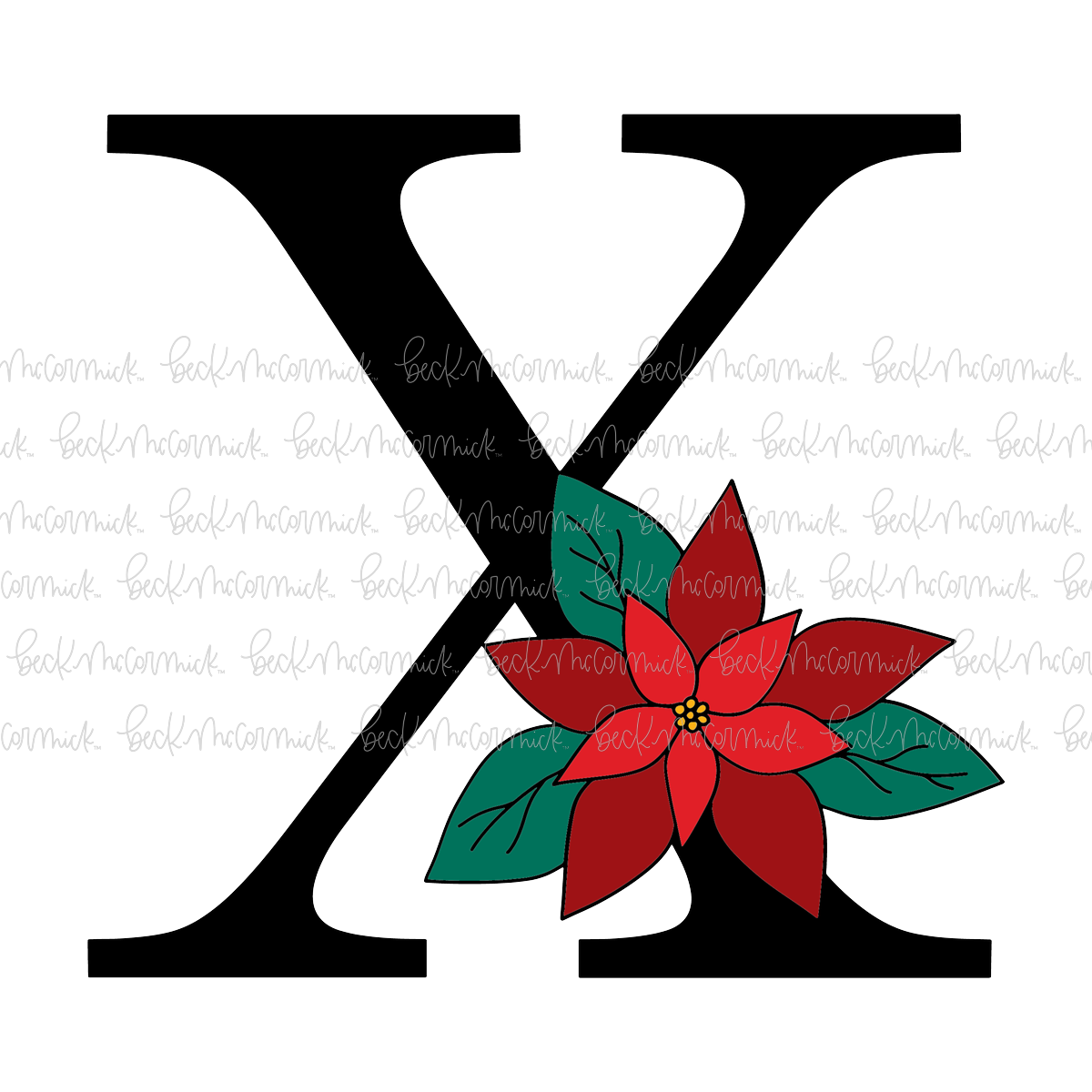 X Poinsettia Monogram - Christmas SVG File