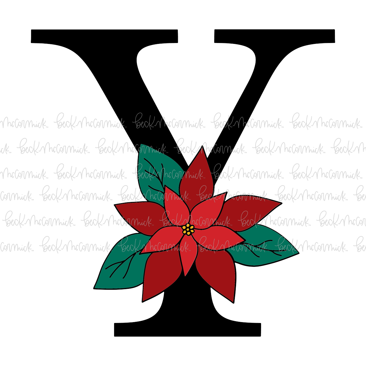 Y Poinsettia Monogram - Christmas SVG File